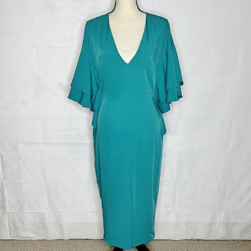 Lavish Alice Size 6 Teal Deep V-Neck Butterfly Sleeve Sheath Dress NWT Lined